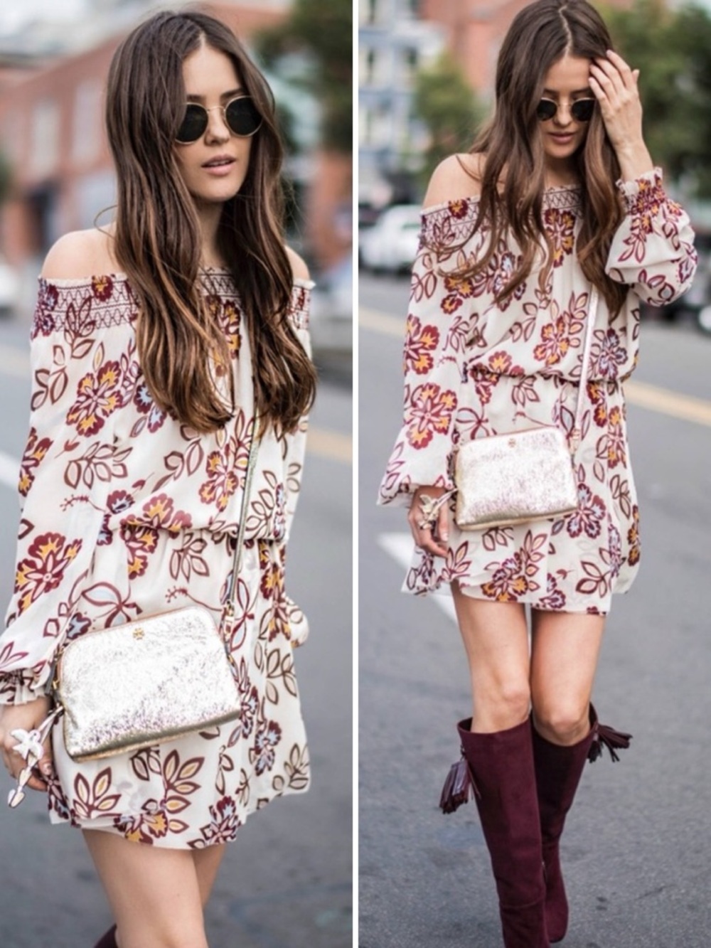 TORY BURCH Indie Smocked Off The Shoulder Silk Dress Ivory Hopewell / M (8/10)